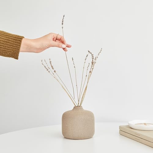 Small Ceramic Vase for Pampas Grass or Flowers - Minimalist Home Decor - Round Boho Pampas Grass Vase - Flower Vase for Coffee Table - Modern Vase for Centerpiece Table Decorations