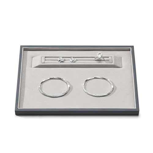 Oirlv Premium Leather Jewelry Showcase Tray, Velvet Display Organizer Professional Retail & Home Presentation Tray, Grey Medium - color: Blue, size: 9.84″ L×7.09″ W