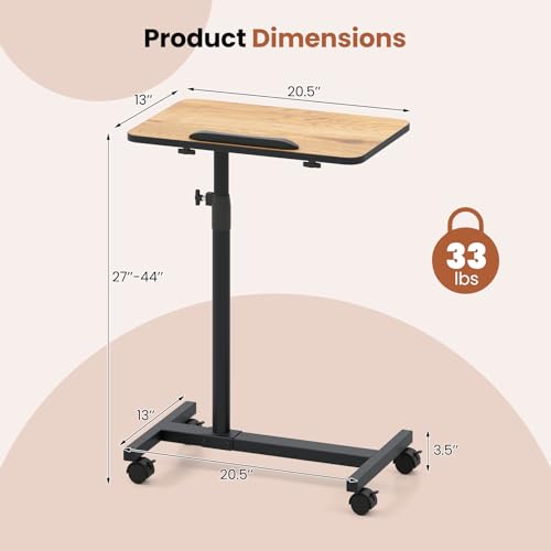 Giantex Overbed Table with Wheels, Medical Adjustable Bedside Table, Mobile Standing Desk, Portable Laptop Table for Small Spaces, Bed Trays Table for Eating Home and Hospital (Natural) - color: Natural
