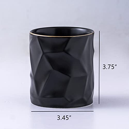 Ceramic Irregular Round Pen Holder For Desk Cute Stand Gold Line Aesthetic Pencil Cup Pot Desk Organizer for Men Women Makeup Brush Holder (Black) - color: Black