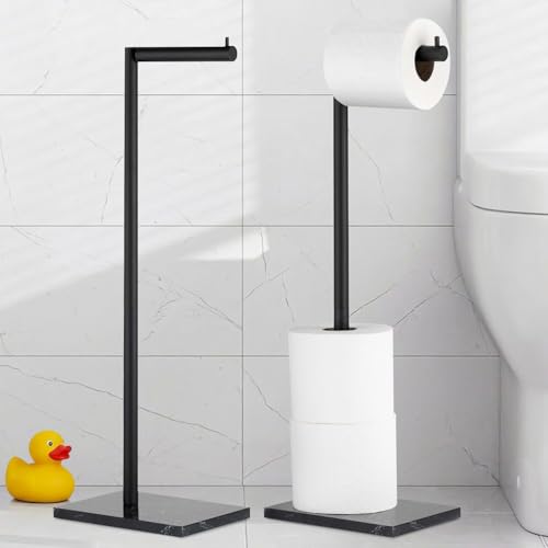 MARMOLUX ACC Free Standing Matte Black Toilet Paper Holder Stand Black Marble Base and Storage - 4 Jumbo Roll Bathroom Hardware Toilet Paper Stand - Stainless Steel Standing Toilet Paper Holder - color: Matte Black/Black Marble