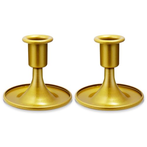 Candlestick Holders 2 PCS Short Metal Taper Candle Holders, KSWING Gold Candle Stick Holders Set, Perfect for Table Centerpiece Mantel Party Wedding Christmas Home Decor, Set of 2 - color: Gold, size: short - 2pc
