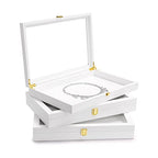 Oirlv White Jewelry Organizer Tray with Acrylic Lid Premium Leather Jewelry Box with Transparent Lid Drawer Insert Big Necklace Display Case(Flat Tray) - color: White, size: 1 Grid