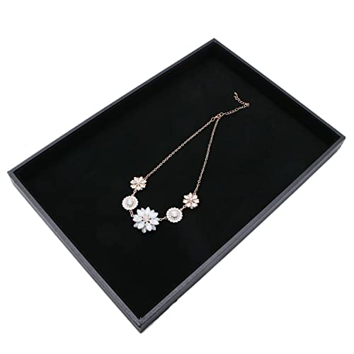 Black Velvet Stackable Jewelry Tray Showcase Display Stackable Necklace Bracelet Ring Showcase Display Empty Plate (2 Pack)