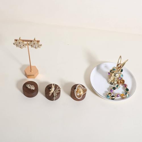 GemeShou 6pcs Wood Jewelry Ring Storage organizers, Retail ring display slot stand, Small walnut Jewelry ring holder tray for Girl Woman Room Decoration【Walnut-Round 6pcs】 - style: Circle