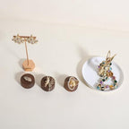 GemeShou 6pcs Wood Jewelry Ring Storage organizers, Retail ring display slot stand, Small walnut Jewelry ring holder tray for Girl Woman Room Decoration【Walnut-Round 6pcs】 - style: Circle