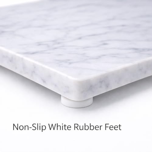 Marble Pastry & Cutting Board – 10x14 Inch Natural Stone Slab with Non-Slip Feet for Dough, Cheese, Baking, Serving, Charcuterie, Trivet – Easy to Clean Gift Tray. - color: White, size: 14"L x 10"W