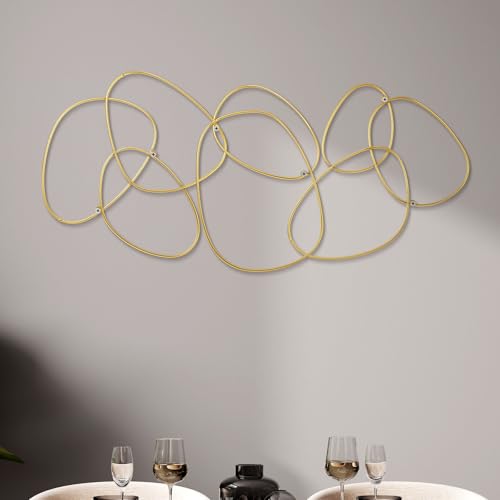 Hicarer 3 Pcs Interlocking Rings Wall Sculpture Gold Metal Home Wall Decor Abstract Aesthetic Gold Decoration for Art Bedroom Living Room Bathroom Home(Circle) - style: Circle