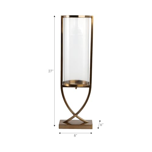 Contemporary Metal and Glass Hurricane Candle Holder - Decorative Pillar Candlestick Holder for Table Centerpiece - Elegant Home Decor Accents for Any Special Occasion Decoration - 27" Gold - color: Gold, size: 27"