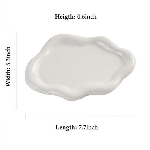 Jewelry Dish Trinket Tray for Women, Ring Dish Holder, Unique Cloud Shape Ceramic Plate Cute Things Vanity Aesthetic Room Decor Mother's Day Birthday (White) - color: White