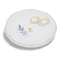 Personalized Ceramic Ring Dish, Initial Jewelry Tray for Rings, Earrings, Necklaces & Bracelets, Gift for Engagements, Birthdays, Holidays, Mom, Sister, Bridesmaid, Bride-to-Be, 4" Ring Plate - color: E