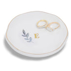 Personalized Ceramic Ring Dish, Initial Jewelry Tray for Rings, Earrings, Necklaces & Bracelets, Gift for Engagements, Birthdays, Holidays, Mom, Sister, Bridesmaid, Bride-to-Be, 4" Ring Plate - color: E