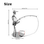 Creative Fisherman Iron Statue Metal Sculpture,A Man with Fishing Rod and A Removable Fish Statue Ornament Figurine for Father's Day Birthday Christmas Dad Man Boy Gift Office Home Desk Decor