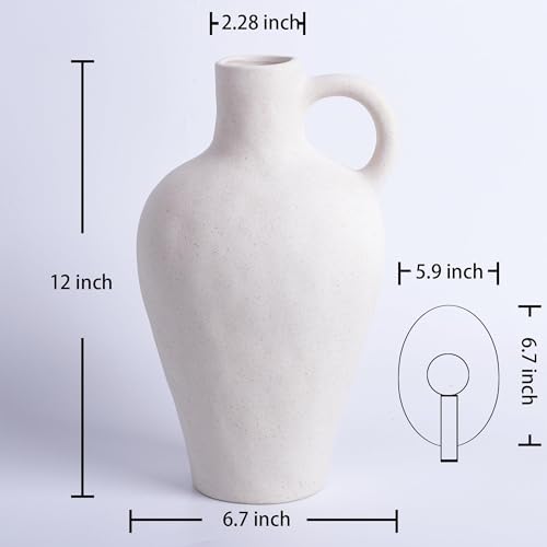 White Ceramic Vase BlossoME 12”H Large Pottery for Flowers Pampas Grass,Boho Modern Rustic Farmhouse Decoration for Livingroom Bedroom Kitchen Entryway Console Table Countertop Shelves