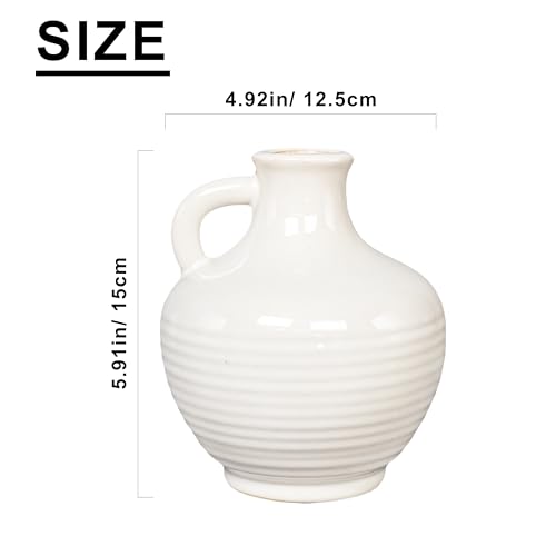 Sunddo White Ceramic Vase 6 Inch - Small Modern Flower Vase for Home Decor, Decorative Vases with Handle, Boho & Minimalist, Living Room Cabinet Table Centerpieces Wedding Beige - color: Creamy White - 6, size: 6 Inch