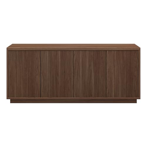 Henn&Hart Fluted TV Stand for TVs up to 65'' with 2 Concealed Ribbed Storage Cabinets and Adjustable Shelves for Living Room, Family Room, or Office, Medium Walnut - color: Medium Walnut, size: 57" TV Stand
