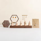 GemeShou Wooden ring organizer holder for jewelry, Stable ring display stand for boutique store, walnut base with white ring cones for jewelry selling【Ring holder-Cone 5】 - style: Five Cone