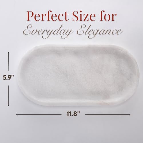 Handcrafted Marble Tray – Bathroom Counter Organizer, Jewelry Tray, Perfume Organizer & Decorative Tray for Vanity Accessories, Coffee Table Decor & Bathroom Countertop (Oval, Mugla White) - color: Mugla White, size: 11.8" x 5.9" x 0.8"