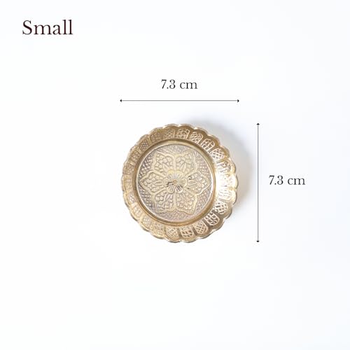 Shubhkart Solid Brass Decorative Nakshi Plate Set for Puja, Decoration & Diwali Gifting (Small 7 cm, Pack of 3, Solid Brass) - size: Small (Pack of 3)