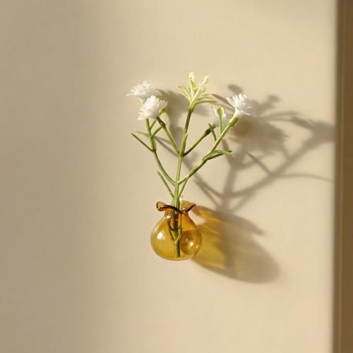 10-Pack Magnetic Mini Clear Glass Bud Vases for Fridge – Strong Magnets, Leak-Proof Propagation Vases – with 10 Faux Flowers (No Trimming) – Locker, Cubicle & Coworker Gift (Clear Glass)