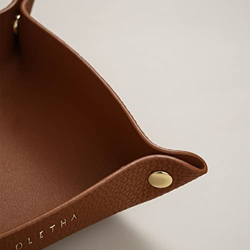 OLETHA Small Foldable Valet Tray - Aesthetic Desk Organizer for Home, Office & Travel - Portable Catch All Bowl for Keys, Jewelry & Essentials - Brown - color: Brown