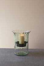 First of a Kind Small Glass Candle Holder - Hurricane Candle Holder with Rustic Insert, Mouthblown by Artisans in Colombia - Perfect for Home Decor, Centerpieces, Display with Personal Memorabilia - size: Small