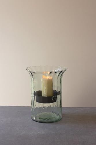 First of a Kind Small Glass Candle Holder - Hurricane Candle Holder with Rustic Insert, Mouthblown by Artisans in Colombia - Perfect for Home Decor, Centerpieces, Display with Personal Memorabilia - size: Small