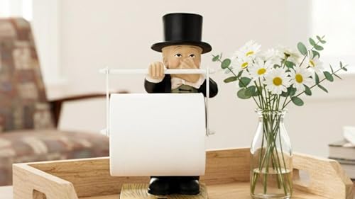 Pottery Toilet Butler Statue – Funny Toilet Paper Holder Stand, Resin Boy Holding Nose Roll Hanger, Gentleman Tissue Paper Towel Dispenser for Shelf, Table, Desk Home Decor, Modern Bathroom Sculptures