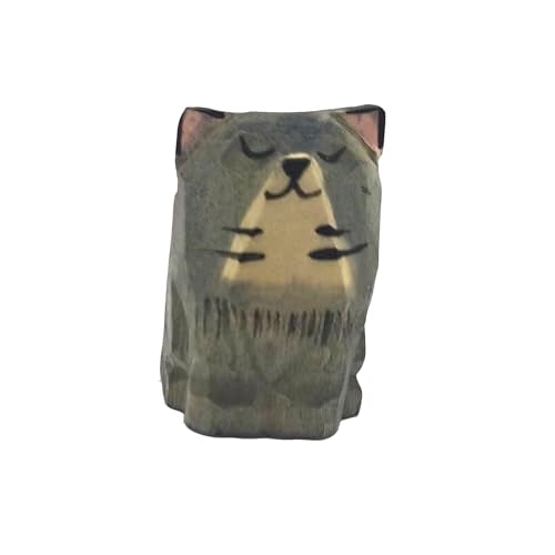 Wooden Cat Figurines Sculpture Statue Lovely Small Carved Orange Cat Statue Handmade Wood Kitten Art Carving Work for Home Office Decoration (Gray Cat) - color: Gray Cat