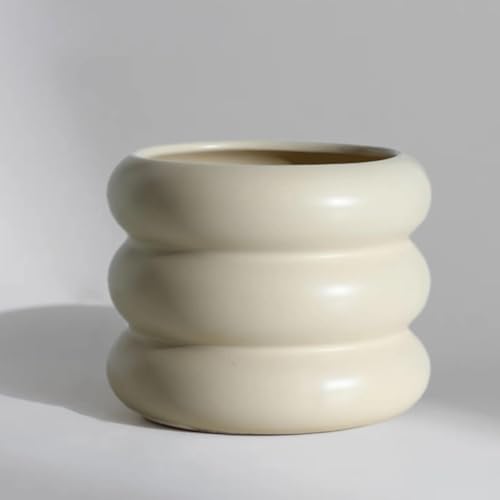 Ceramic Plant Pot Indoor, 4.5 Inch Flower Pot with Drainage Hole, Small Bubble Design Ceramic Planter for Home & Office Decor (Beige) - color: S-beige, size: 4.7inch