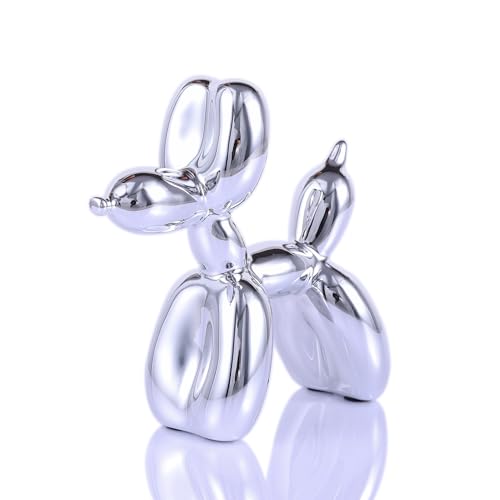 Silver Balloon Dog - Animal & Modern Sculpture Decor for Bedroom, Office & Preppy Room - color: Silver, size: 3.9*3.9*1.5inch