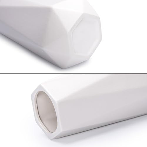 D'vine Dev 11 Inch Snow White Ceramic Vase, Geometric Handmade Craft Flower Vase with Design Box Packaged, VS-GM-SW-11 - color: Snow White, size: 11 Inch