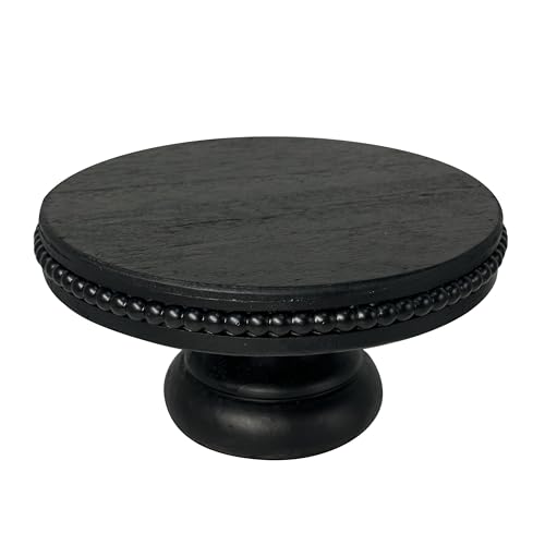 dwellington White Wash Display Wood Riser, 8.25inch Shabby Chic Pedestal Tray Decor with Beads, Farmhouse Display Stands for Coffee Bar, Bathroom, Kitchen Island (Black)