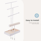 Lolalet Jewelry Holder Tree with Velvet Tray, 4 Tiers Necklace Display Stand Rack with Ring Slots Organizer for Earrings Bracelets Bangles Ring, Valentine's Day Gift -White - color: White