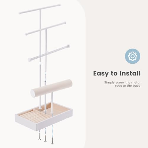 Lolalet Jewelry Holder Tree with Velvet Tray, 4 Tiers Necklace Display Stand Rack with Ring Slots Organizer for Earrings Bracelets Bangles Ring, Valentine's Day Gift -White - color: White
