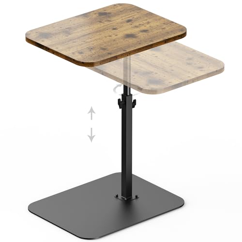 HzTinT Large Tv Tray Side Table Sofa Tray for Couch Heavy Metal Base Swivel/Adjustable Height, Sofa Bed Bathroom Study TV Tray C Shaped End Table Food Snack Trays for Eating - color: Brown, size: 15.7*19.7 in
