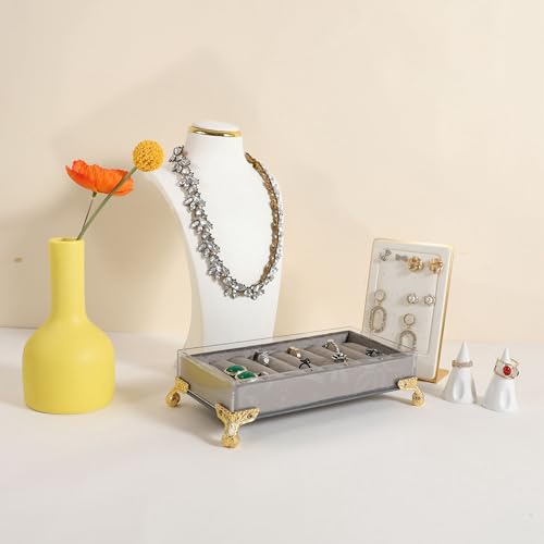GemeShou velvet slots Ring holder for jewelry organizer, Grey earring ring display stand for selling, felt ring jewelry holder tray showcase【Velvet slots Ring Holder-Grey】 - color: Grey