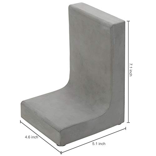 MyGift Solid Cement Bookends for Shelf in Gray Finish L-Shaped Decorative Heavy Duty Non-Skid Book Stopper for Home Office School, 1 Pair - color: Gray
