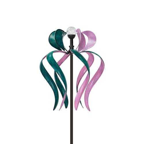 89" Wind Spinner Outdoor with Solar Light, Extra Large Metal Kinetic Wind Sculptures Spinners, Windmill for Garden Yard Patio Lawn Decor -Dancing Ribbon (20" W x 89" H) - size: Dancing Ribbon