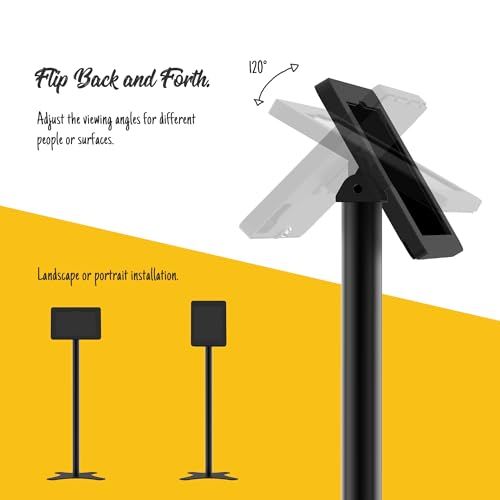 Tablet Kiosk Floor Stand, Anti-Theft, Rotate Lockable Metal Tablet Enclosure+Aluminum Pole+Metal Base, Compatible with 10.9" iPad 10th, Pro 11" 1 2 3 4, Air 4 5, Air 11"(M2/M3), iPad 11"(A16) - color: Black, size: iPad 10th (10.9"), iPad Pro (11")
