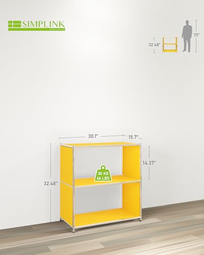32-Inch 2-Tier Metal Bookcase, Open Shelf Storage Organizer for Living Room, Bedroom, Side Table or Nightstand Use, Modern DIY Assembly (Matt Yellow) - color: Matt Yellow