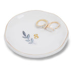 Personalized Ceramic Ring Dish, Initial Jewelry Tray for Rings, Earrings, Necklaces & Bracelets, Gift for Engagements, Birthdays, Holidays, Mom, Sister, Bridesmaid, Bride-to-Be, 4" Ring Plate - color: S