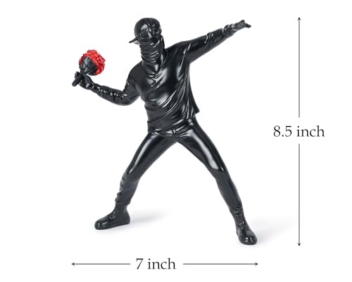 Banksy Flower Thrower Sculpture, 8.5 inch Black Banksy Street Graffiti Art Statue Replica, Inspirational Sculpture Gifts Peace Hope - color: Black