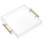 12"x12" Clear Acrylic Serving Tray with Golden Handles, Sturdy Huge Capacity Acrylic Trays for Coffee, Juice, Kitchen and Desk Organizer, Storage Tray (12"x12") - size: 12" x 12" x 2"