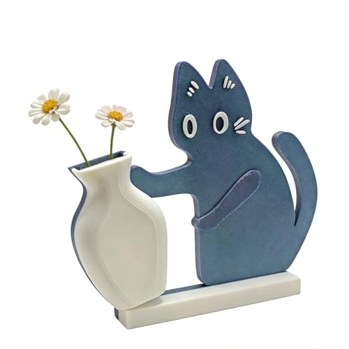 Cat Push Flower Vase for Home Decor Cute Vases for Table Room Decor Unique Lollipop Vases for Women (Small Galaxy Blue White) - size: Small Galaxy Blue White