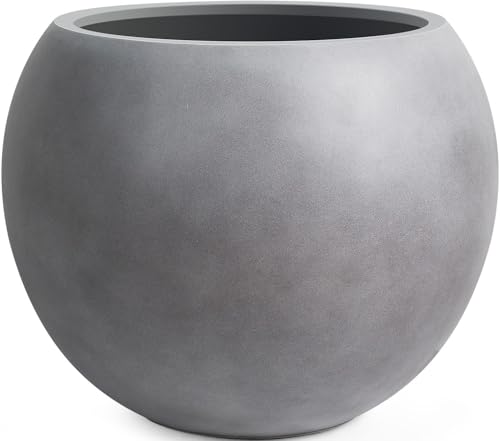 Panlaolao 13.5 H x 17" Dia (12" Pot Opening) Round Fiberstone Planter with Drainage Hole, Gray, Indoor/Outdoor Large Plant Pot for Home Patio Garden, Ideal for Large Plants - color: Gray, size: 17 Inch