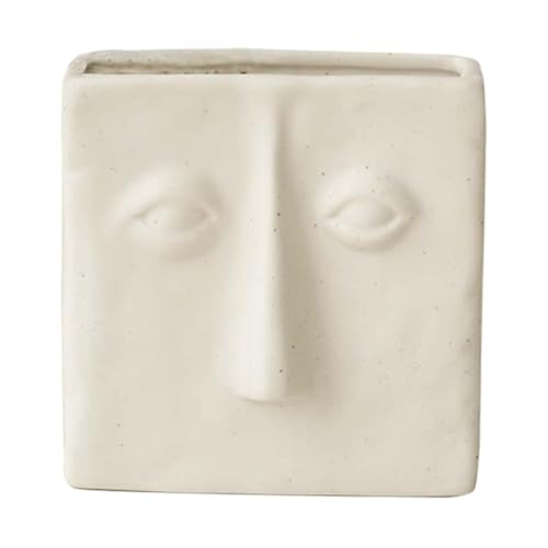 WENSHUO Abstract Square Face Pen Holder, Modern and Minimalistic Desk Accessories (Crème) - color: Crème
