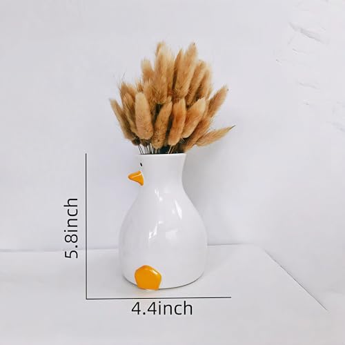 Handmade Ceramic Duck Vase - Modern Tabletop Fun Vase - Suitable for Dried Flowers, Tulips, Roses, Lilies & Pampas Grass - Cute Animal Centerpiece for Home, Wedding, or Gift - color: White