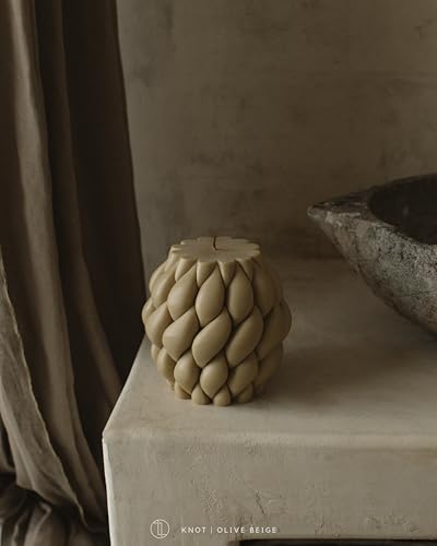 LAWA Knot Ball Candle - Large Beautiful Handmade Pillar Scented Soy Wax Elegant Bubble Aesthetic Candle Housewarming Gift Home Room Shelf Decor Idea Olive Beige - color: Olive Beige