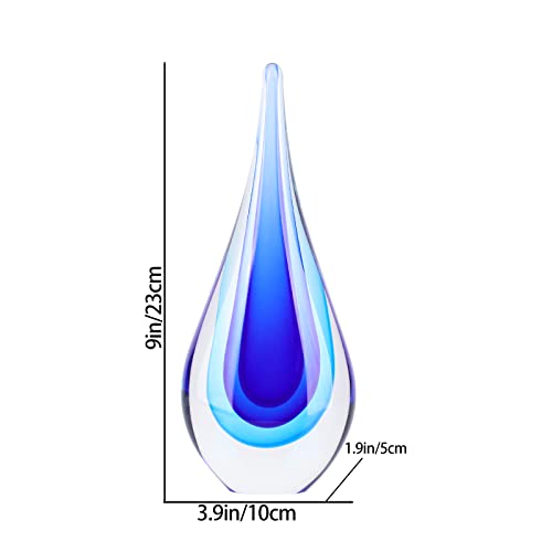 DOVDOV Blown Glass Sculpture, Blue Glass Art Collectible Statue, Unique Teardrop Ornament, Suitable for Office, Bookshelf, Dressing Table, Living Room Coffee Table, or Mantelpiece Display. - color: B